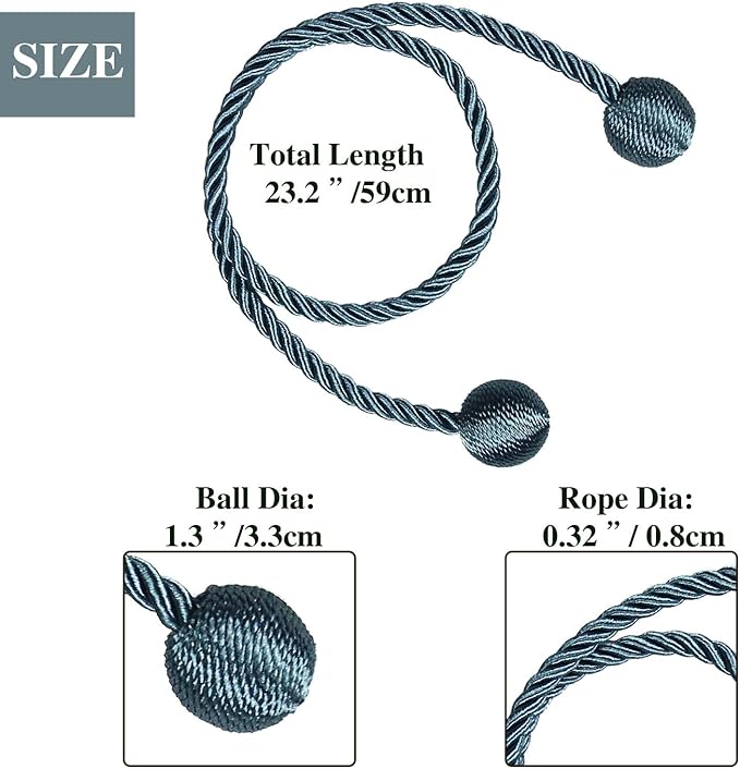 Curtain Tiebacks Outdoor Elegant Decorative Tie Backs Modern Rope Tiebacks for Drapes Window Curtain Holdbacks for Draperies (Blue, 4)