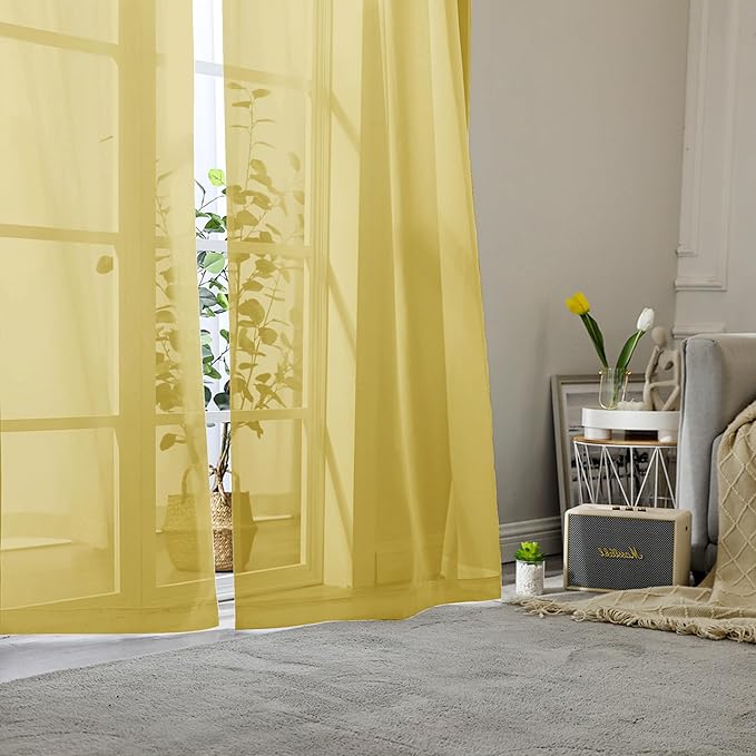 Lecloud Yellow Sheer Curtains 78 Inches Long 2 Panels, Gauzy Light Filtering Breathable Curtain, Solid Voile Home Decor Drapes with Dual Rod Pocket for Dining Room Bedroom, Each 42" W x 78" L