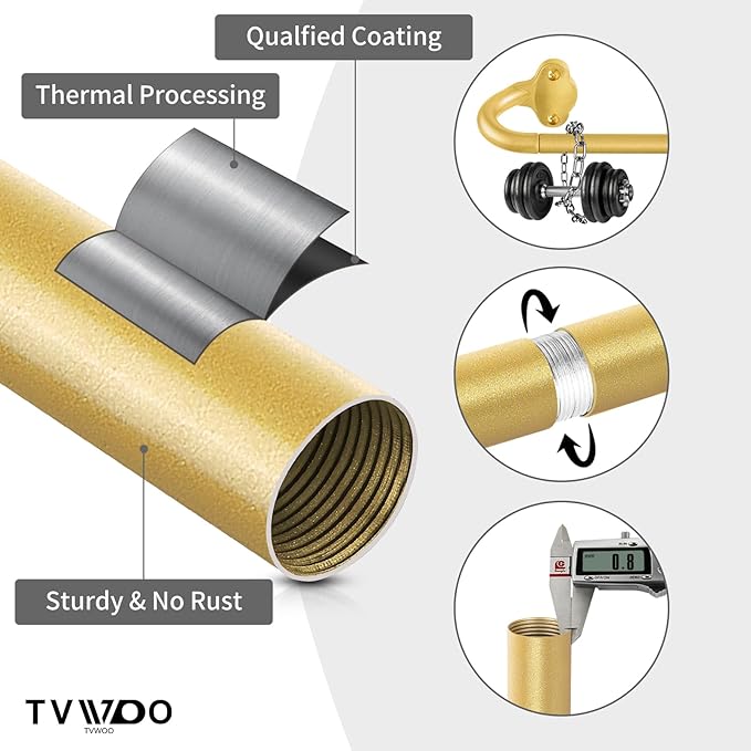 TVWOO Gold Wrap Around Curtain Rods:5/8" Small Blackout Adjustable Window Curtain Rod for Bedroom Kitchen Apartment Renter Friendly,Room Darkening Curved Drapery Rods Easy Install,Brass Golden 36-72"