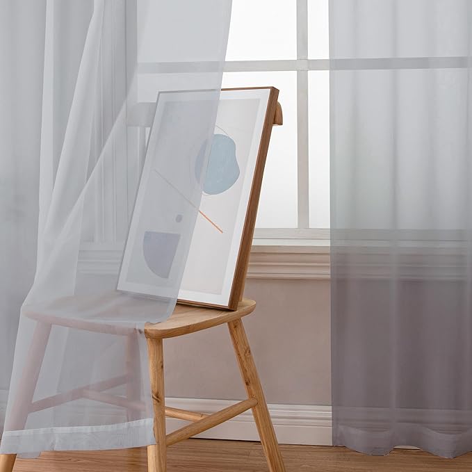 OWENIE Light Grey Sheer Curtains 54 Inch Length for Living Room Bedroom 2 Panels Set, Elegant Rod Pocket Airy Solid Curtains for Small Window, Soft Breathable Dining Room Curtains, 42Wx54L inch