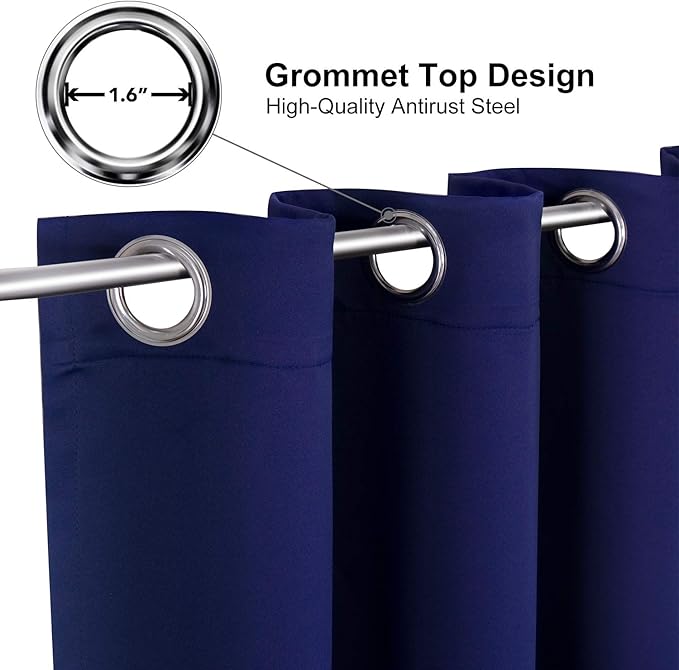 ChrisDowa Grommet Blackout Curtains for Bedroom and Living Room - 2 Panels Set Thermal Insulated Room Darkening Curtains (Navy Blue, 52W x 95L )in