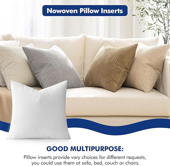 MIULEE Pillow Insert 16x16 Inch, Decorative Square Throw Pillow Inserts, Premium Fluffy Pillow Forms Sham Stuffer for Sofa Couch Living Room