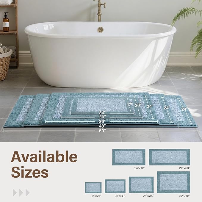 36x24 Large Bathroom Rugs Washable Non Slip, Dusty Blue Bath Mat for Bathroom Floor Tub, Soft Absorbent Quick Dry Mats for Shower, Bathtub,Home Decor