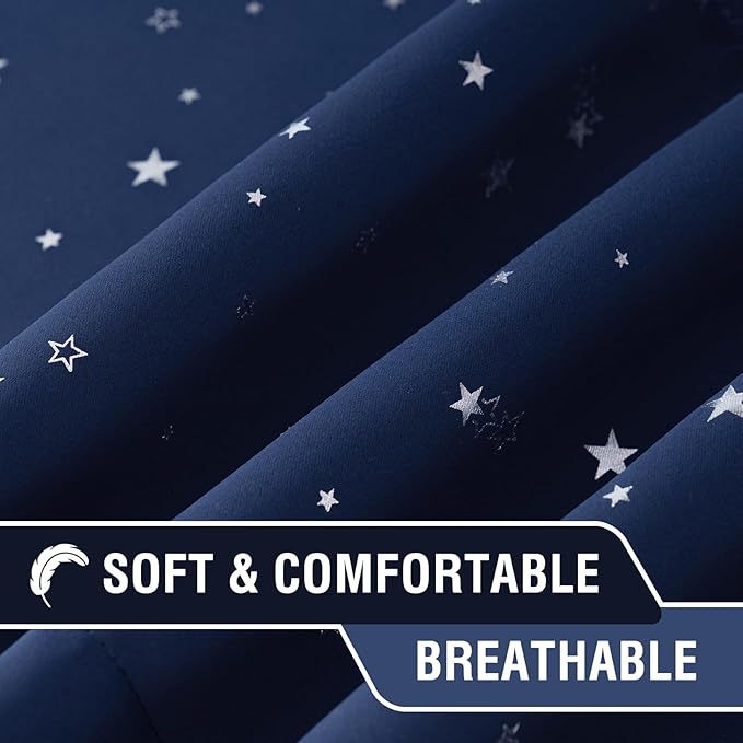 H.VERSAILTEX Blackout Curtain Valances for Kitchen Window/Living Room/Bathroom Privacy Added Rod Pocket Home Decoration Winow Valance, 52" W x 18" L, Glitter Stars in Navy Base (Pack of 4)