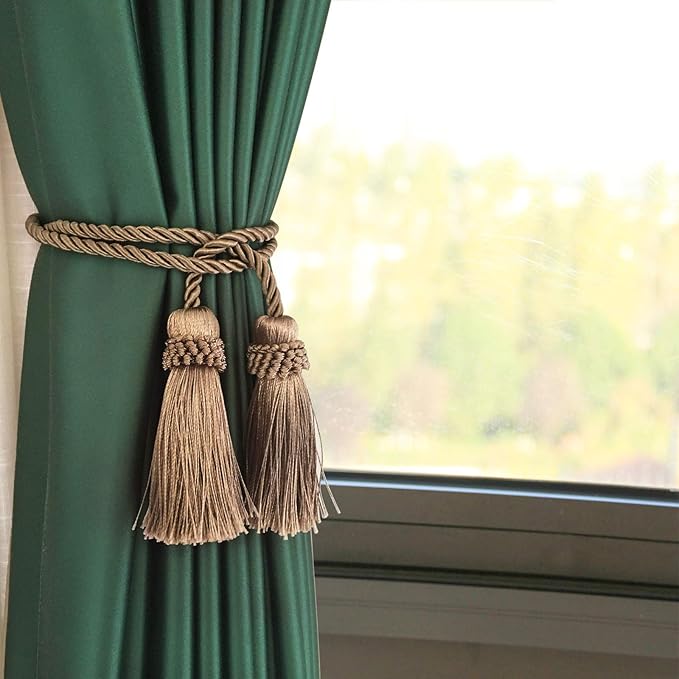 Fenghuangwu Curtain Tiebacks Handmade Decorative Curtain Holdbacks Rope with Tassel (flaxen, 2P)