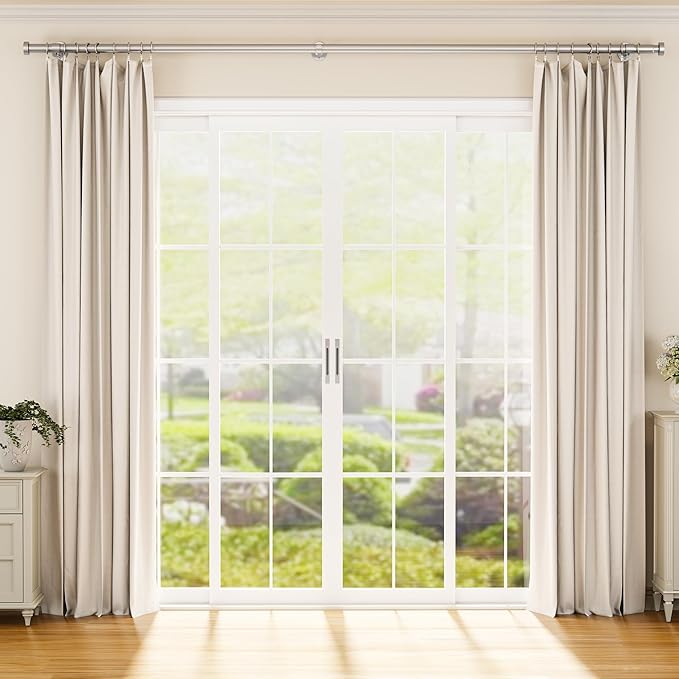 YaFex 2 Pack Heavy Duty Curtain Rods 32-150 Inch, 1 Inch Adjustable Extra Long Curtain Rod for Windows, Silver Window Treatment Rods Set with Aluminium Finials, Modern Design