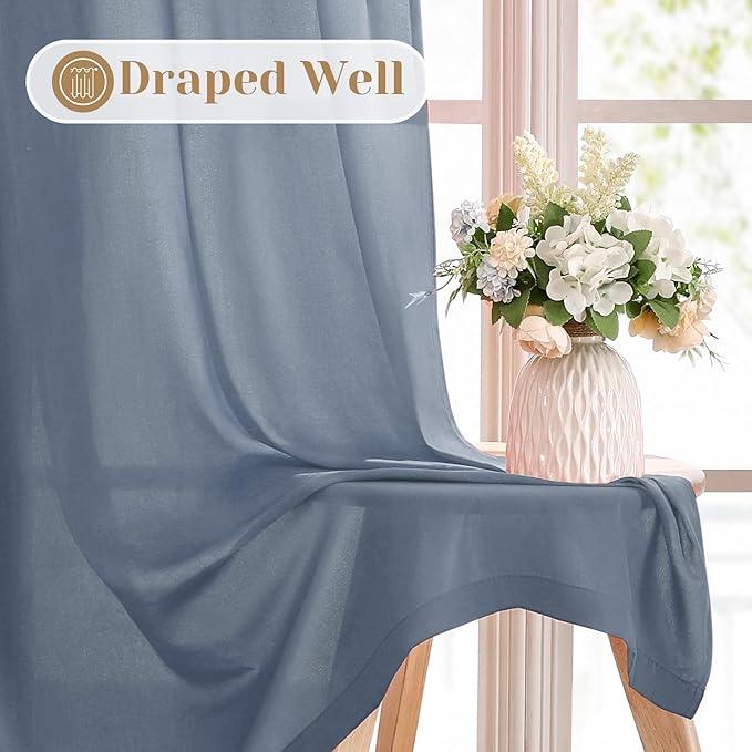 HOMEIDEAS Non-See-Through Stone Blue Privacy Sheer Kitchen Curtains, 30 X 24 Inches Long 2 Panels Short Sheer Curtains Light Filtering Bathroom Window Drapes for Bedroom Living Room