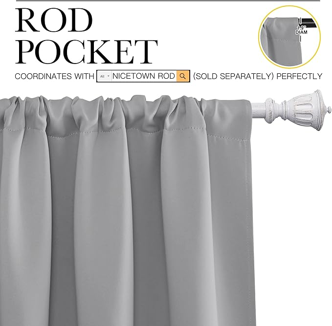 NICETOWN Blackout Curtain Panels 84 inches Long - Thermal Insulated Rod Pocket Blackout Drapes/Draperies for Sliding Glass Door Doorway (2 Panels, W70 x L84 inches, Silver Grey)