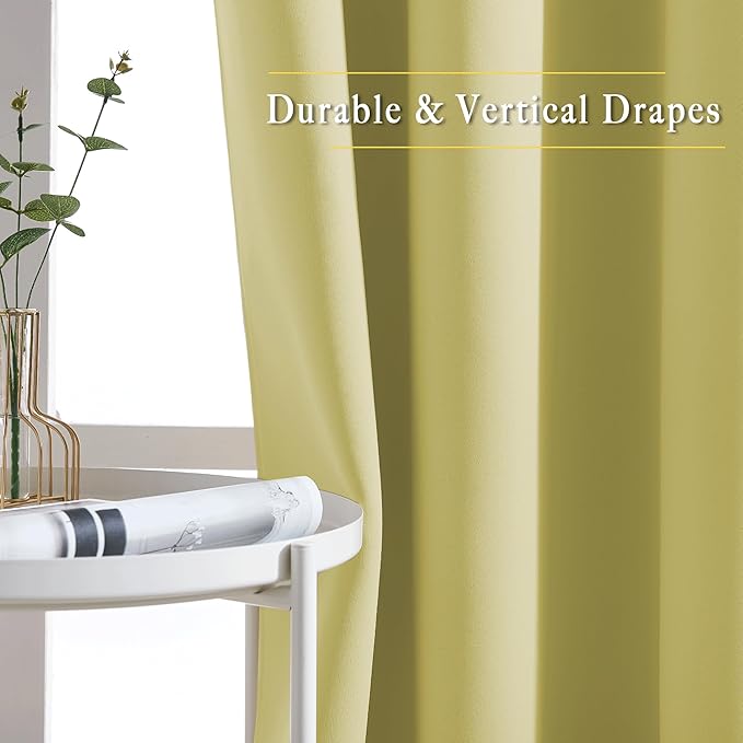 NICETOWN Paler Yellow Room Darkening Curtains for Living Room, Window Treatment Thermal Insulated Room Darkening Grommet Drapes Sound Dampening for Bedroom, 2 Panels, W37 x L72