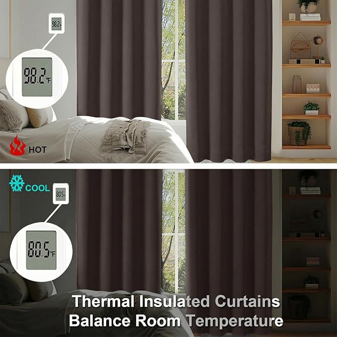 Simplebrand Blackout Extra 10ft Curtains for Patio 120 Inches Long 2 Panels Set, Solid Thermal Insulated Energy Saving Rod Pocket Window Treatment Curtains Blackout Drapes, 50" Wx120 L, Chocolate
