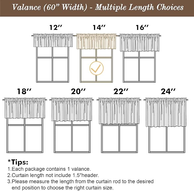 Chyhomenyc Cream Valance for Windows, Light Filtering Faux Linen Textured Small Kitchen Window Curtain, Rod Pocket Short Valance for Bathroom Laundry Basement, 60Wx14L inch, 1 Piece