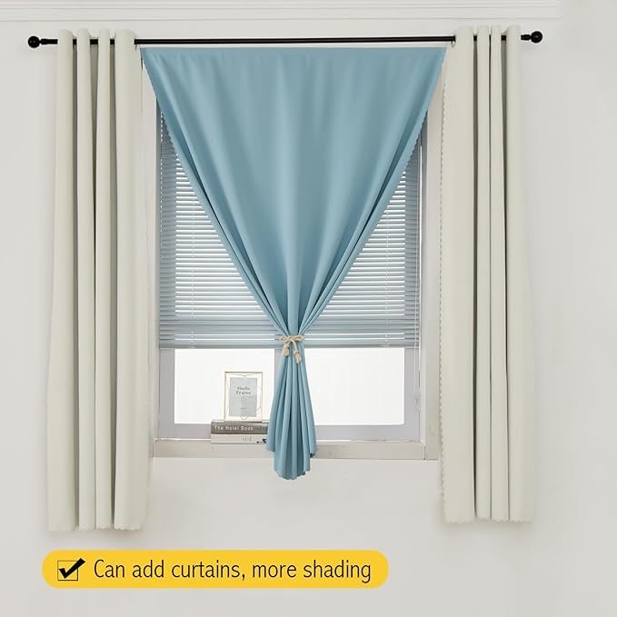 Self Adhesive Curtains, Black Out Shade for Window, Blackout Fabric Temporary Window Coverings Easy to Hang Curtains No Rod Needed, Use for Bedroom, Room, Kitchen, 47" W X 79" L, Lake Blue, 1 Panel