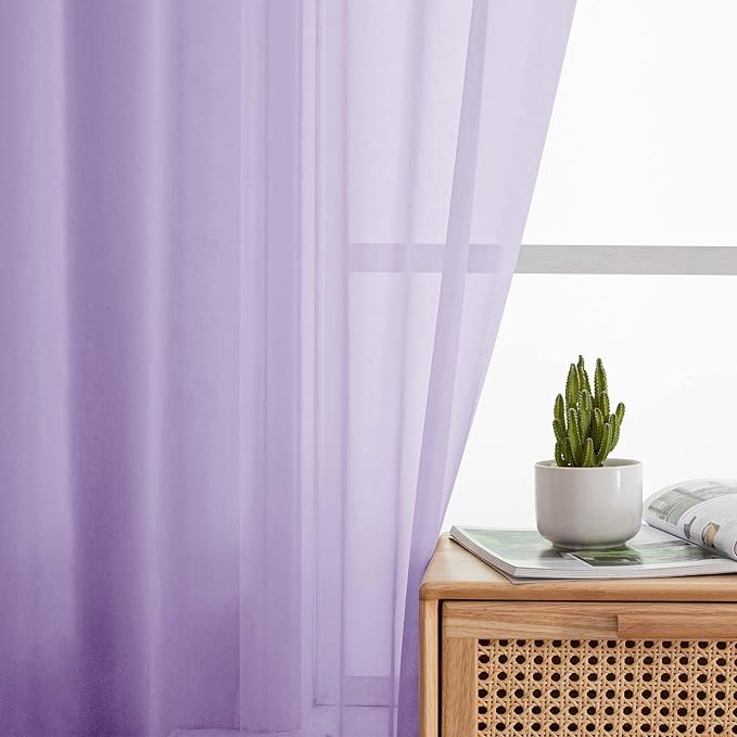 Extra Long Sheer Lavender Curtains for Bedroom Living Room 108 Inches Long 2 Panels Set, Solid Soft Light Filtering Rod Pocket Sheer Window Curtains, Lavender, Each 42" Wx108 L Inch