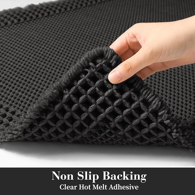 RESARE Waffle Bathroom Runner Rugs, Super Absorbent Bath Mat Non Slip Washable Quick Dry, Upgraded Ultra Soft Boho Bath Rugs with Tassels for Hallway Bedroom Laundry Room, 20"x32" Black