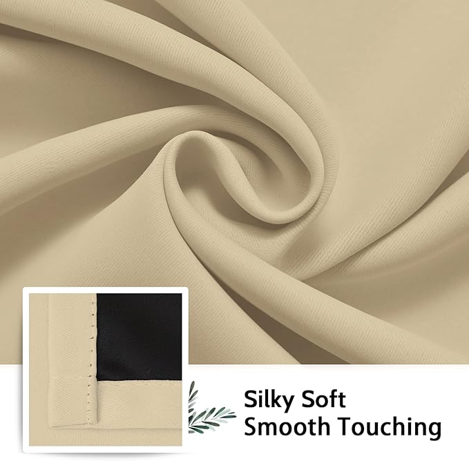 SimpleHome 100% Blackout Curtains for Bedroom,Thermal Insulated Beige Grommet Window Drapes Room Darkening Curtains for Living Room with Black Back,62 x 84 Inch,2 Panels
