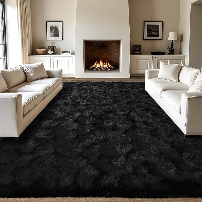 LOCHAS Ultra Soft Indoor Modern Area Rugs Fluffy Living Room Carpets for Children Bedroom Home Decor Nursery Rug 4x6 Feet, Black