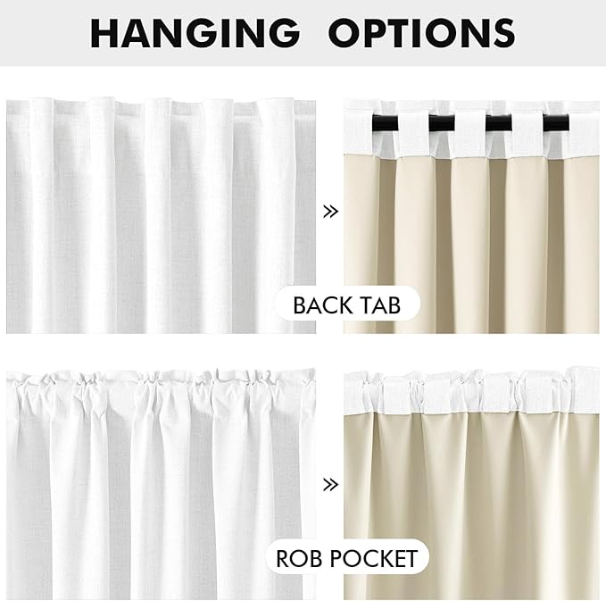 MIULEE 100% Blackout Linen Curtains for Bedroom, Bright White Solid Luxury Decor Thermal Insulation Room Darkening Drapes for Living Room Nursery Back Tab Rod Pocket 42 x 63 Inches, 2 Panels