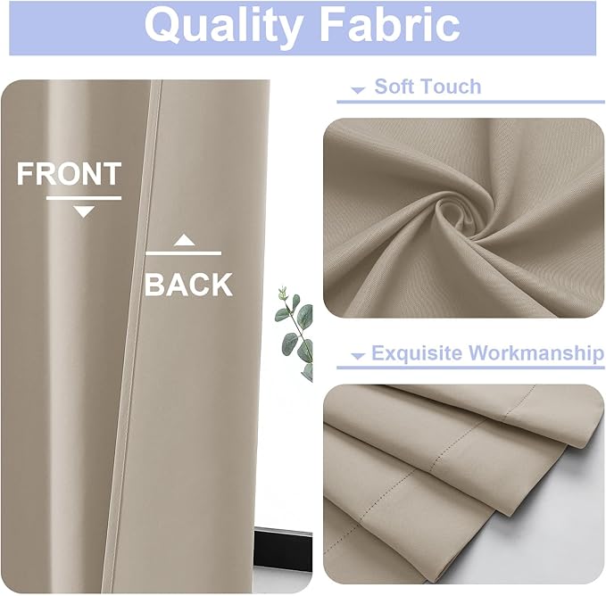 Simplebrand Ava Biscotti Beige Blackout Curtains for Bedroom 63 Inch Length 2 Panels Set, Solid Thermal Insulated Privacy Living Room Window Treatment Curtains Blackout Drapes, W50 x L63 Inch