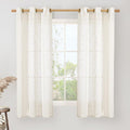 LAMIT Cream Sheer Linen Curtains for Windows 60 Inch Length, Light Filtering Short Drapes Bronze Grommet Neutral Boho Panels for Bedroom/Kitchen, 2 Panels, 34 x 60 Inch