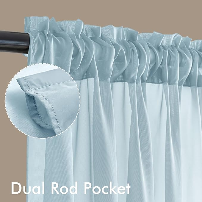 MIULEE Sky Blue Sheer Curtains 90 Inches Long, 4 Panels Set, Light Filtering Rod Pocket Voile Drapes for Living Room and Bedroom, Airy Soft Fabric Window Treatments, 42 x 90 Inches