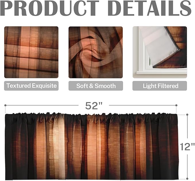Emvency 2 Pack Valances Window Treatments, Orange Copper Vintage Stripe Blackout Drapes Adjustable Curtain for Windows Living Room Kitchen Over Sink, 52x12 Inch Rod Pocket Valances