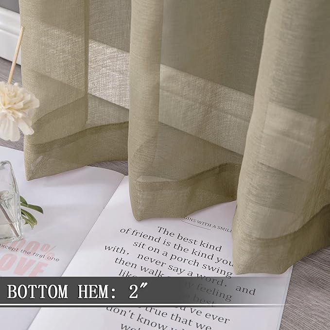 Tollpiz Short Sheer Curtains Linen Textured Bedroom Curtain Sheers Light Filtering Rod Pocket Voile Curtains for Living Room, 54 x 45 inches Long, Taos Taupe, Set of 2 Panels