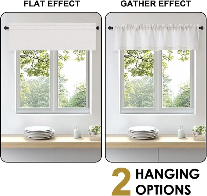 OWENIE Bob 1 PCS Natural Valances for Windows, Faux Linen Textured Kitchen Window Curtains Valance for Bedroom Living Room, Modern Soft Airy Solid Rod Pocket Bathroom Cafe Curtain, 60Wx14L Inch