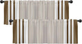 Emvency 2 Pack Valances Window Treatments, Striped Brown Minimalist Neutral Modern Drapes Adjustable Curtain for Windows Living Room Kitchen Over Sink, 52x18 Inch Rod Pocket Valances