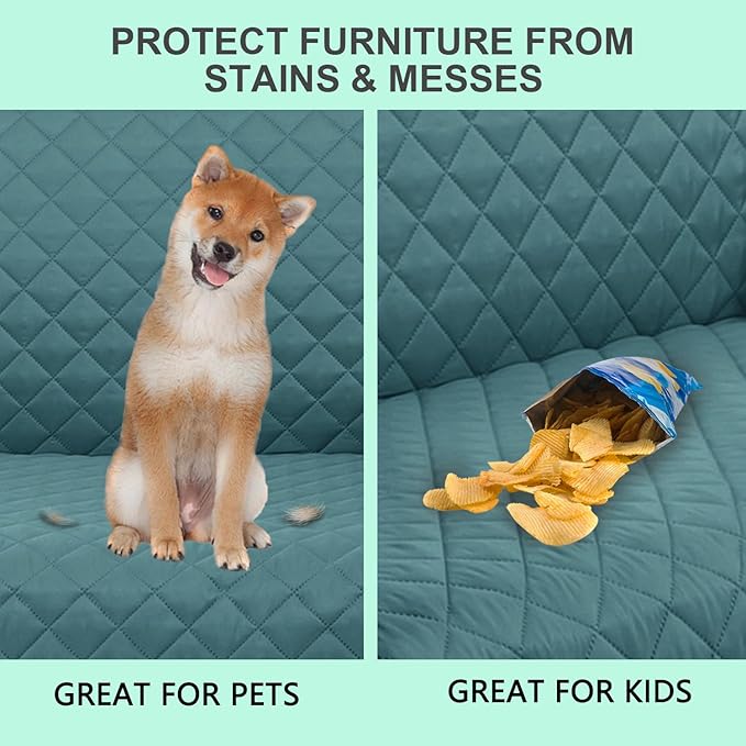 Reversible Sofa Covers Couch Cover Furniture Protector for Dogs Elastic Straps Water Resistant(Sofa,Blue/Beige)