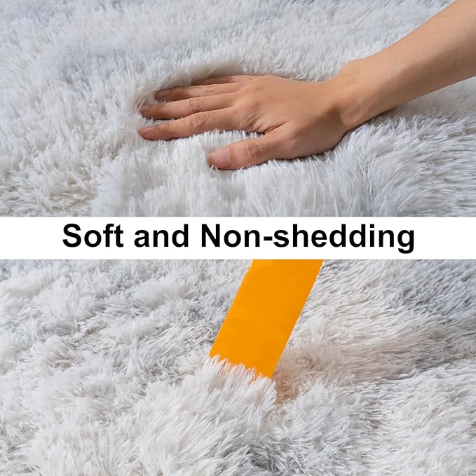 Ultra Soft Runner Rugs with Upgraded Non-Slip Rubber Backing & Thick Memory Sponge, 2x6 Feet Fluffy Shag Throw Area Rug for Bedroom Hallway Living Room Tie-dye Light Grey