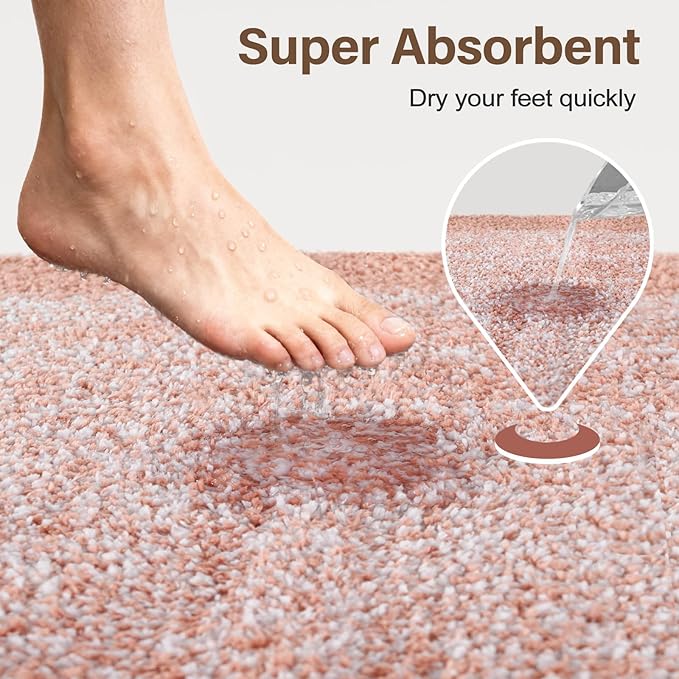 36x24 Large Bathroom Rugs Washable Non Slip, Pink Bath Mat for Bathroom Floor Tub, Soft Absorbent Quick Dry Mats for Shower, Bathtub,Home Decor