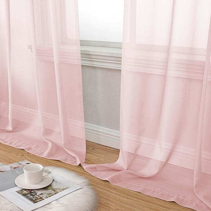 Blush Sheer Curtains 84 Inches Long 2 Panels, Soft Airy Light Filtering Curtains for Bedroom Living Room, Modern Rod Pocket Privacy Drapes Window Treatments, Blush, Total Wide 84 Inch