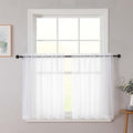 White Kitchen Curtains 30 Inch Length Tier 2 PCS, Solid Soft Airy Half Curtains for Windows, Sheer Rod Pocket Drapes for Bathroom Basement Small Window, White, 42" Wx30 L Inches