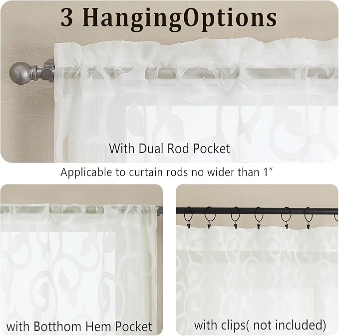 OWENIE Furman Cafe Curtains 30 Inch Length 2 Panels Set, Elegant Geometric Jacquard Short Sheer CurtainsTiers for Kitchen/Living Room/Bedroom Small Window 28" W x 30" L, Dusty Blue