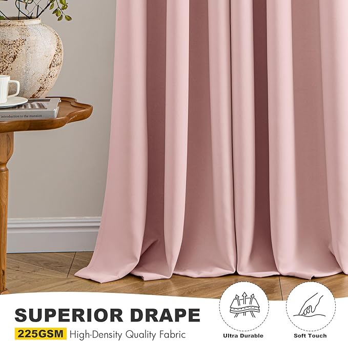 MIULEE Baby Pink Blackout Curtains for Girls Bedroom 90 Inches Long 2 Panels, Thermal Insulated Room Darkening Drapes for Nursery Living Room, Solid Grommet Top Noise Reducing Curtains W40 x L90 Inch