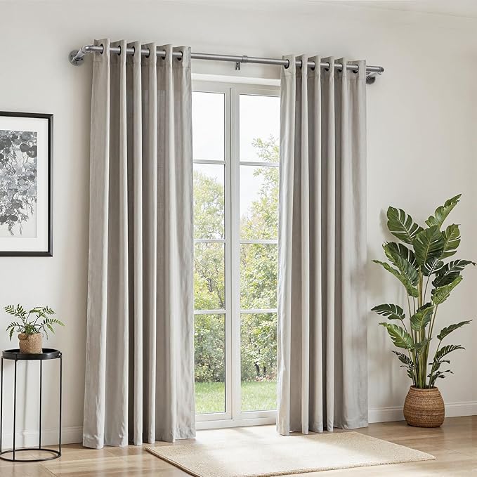 Zeerobee Curtain Rods for Windows 32 to 72, 1 Inch Industrial Wrap Around Grey Curtain Rod, Indoor/Outdoor Room Divider Adjustable Drapery Pole, 32"-72"
