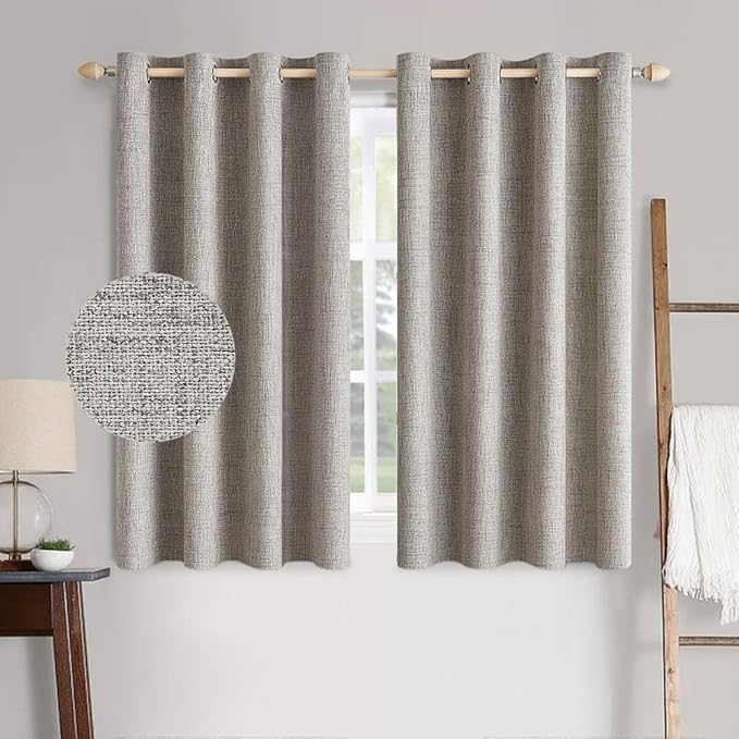 MIULEE 100% Blackout Linen Textured Curtains for Bedroom Solid Thermal Insulated Warm Taupe Grommet Room Darkening Curtains & Drapes Luxury Decor for Living Room Nursery 52 x 45 Inch (2 Panels)