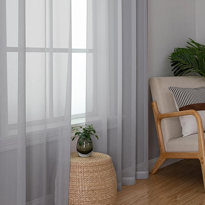 OWENIE Light Grey Sheer Curtains 84 inches Long 2 Panels Set for Bedroom Living Room, Soft Solid Living Room Sheer Curtain, Rod Pocket Light Filtering Farmhouse Curtains, 2 Pcs Each 42“ W x 84" L