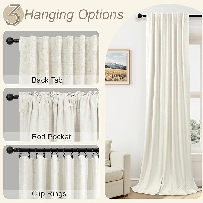 108 Inch Curtains 2 Panel Set Burg Modern Dark Out Curtains for Bedroom Insulating Noise Reducing Soundproof Extra Long Wide Drapes Floor Length to Ceiling Curtain for Living Room Window 9ft Cream