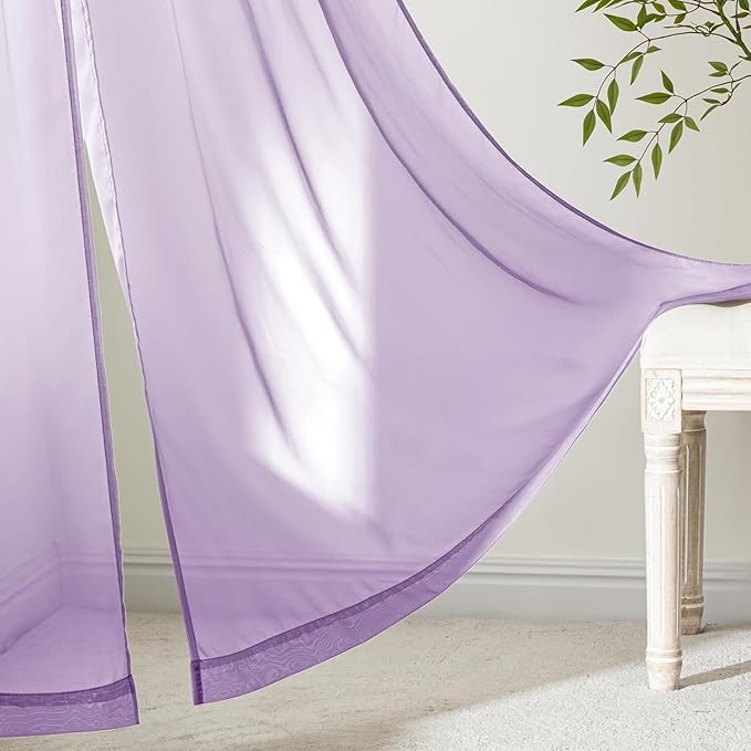 MIULEE Light Purple Sheer Curtains 84 Inches Long, 4 Panels Set, Lavender Light Filtering Rod Pocket Voile Drapes for Living Room and Bedroom, Airy Soft Fabric Window Treatments, 42 x 84 Inches