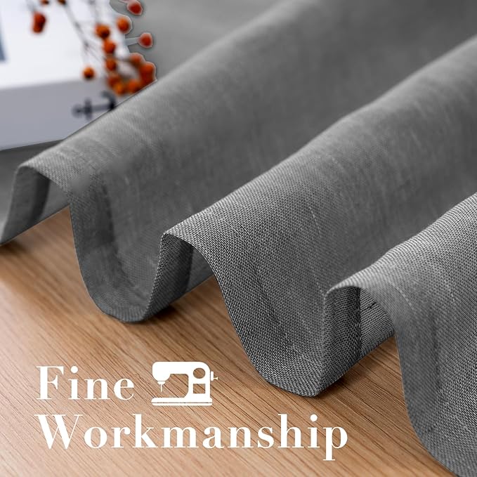 H.VERSAILTEX Linen Curtains Nickel Grommet Natural Linen Semi-Sheer Curtains 2 Panels Privacy Added Premium Soft Rich Material Drapes for Bedroom/Living Room - 37x63 Inch- Charcoal Grey