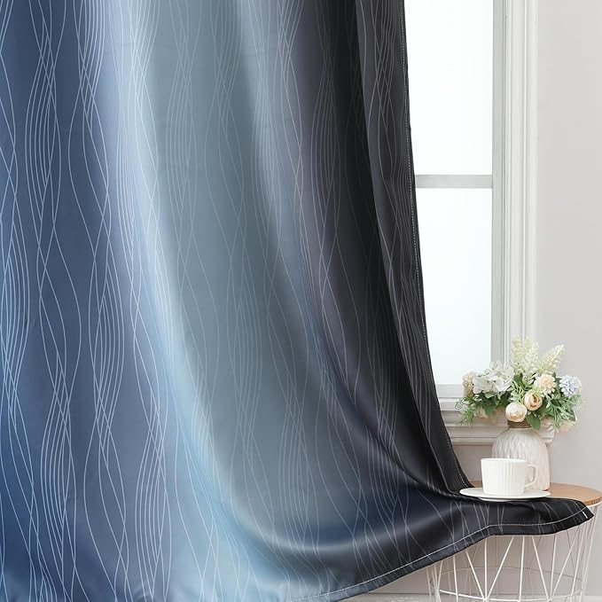 Estelar Textiler Navy Blue and Black Ombre Blackout Curtains 72 Inches Long, Full Room Darkening Grommet Curtains for Bedroom, Thermal Insulated Light Blocking Gradient Drapes, 42Wx72L, 2 Panels