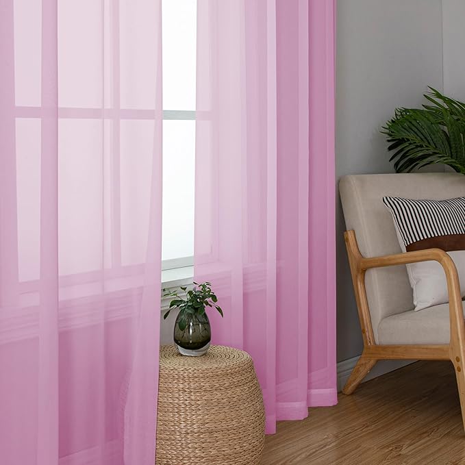 Lecloud Light Pink Sheer Curtains 84 Inches Long 2 Panels Set, Dual Rod Pocket Light Filtering Voile Window Curtain Panels, Elegant Airy Curtains for Living Room Girl's Bedroom, Each 42" W X 84" L