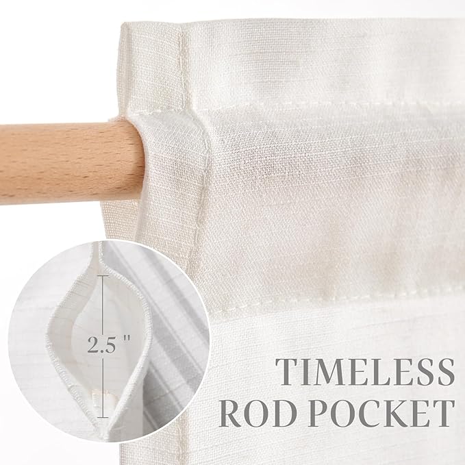 jinchan Striped Linen Valance Curtain 16 Inch Vertical Striped Valance for Kitchen Bathroom Light Filtering Rod Pocket Cottagecore Farmhouse Semi Sheer Short Window Curtain 1 Panel Grey