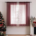 MIULEE 2 Panels Solid Color Sheer Christmas Window Curtains Elegant Window Voile Panels/Drapes/Treatment for Bedroom Living Room (54X63 Inches Wine Red)