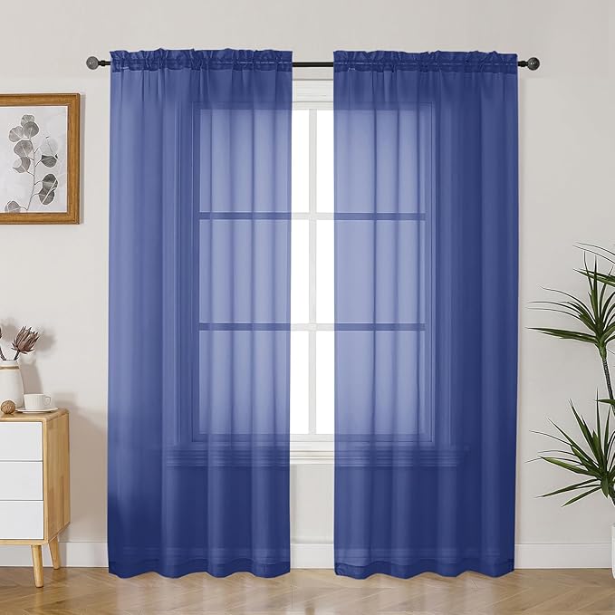 Gwine Royal Blue Sheer Curtains 72 Inches Long 2 Panels Set for Front Door, Light Filtering Sheer Curtains for Living Room, Rod Pocket Window Treatments Drapes, Each 42" Wx72 L