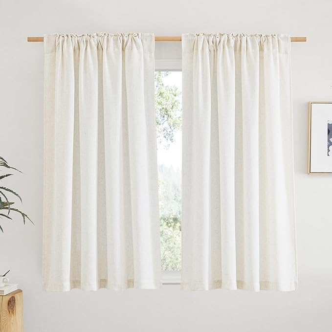 NICETOWN Natural Linen Curtains 54 inches Long for Nursery, Rod Pocket & Back Tab Privacy Window Treatments Light Filtering Drapes for Bedroom/Bathroom, 52" W x 54" L, 2 Panels