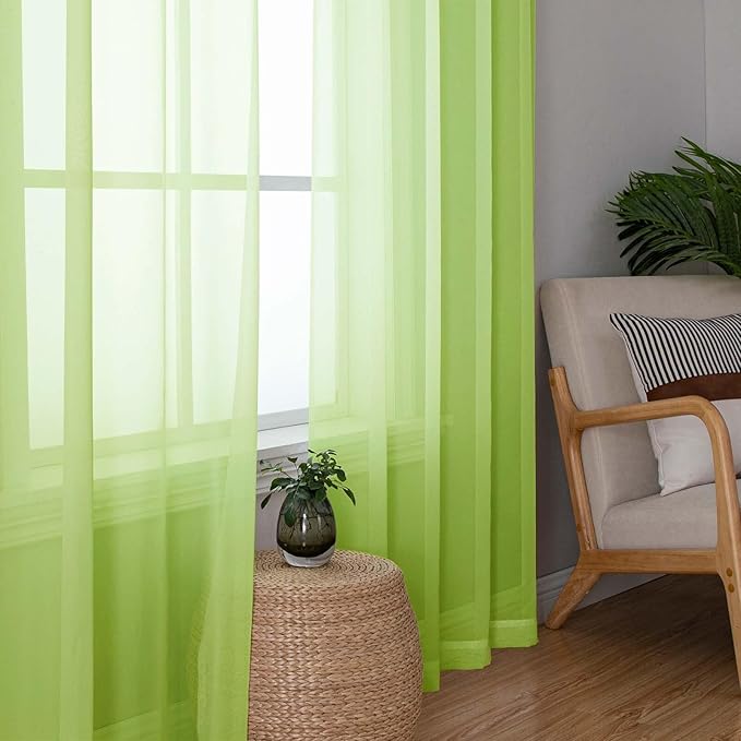 Lecloud Lime Sheer Curtains for Living Room 90 Inches Long 2 Panels, Solid Color Voile Light Filtering Airy Living Room Curtains, Dual Rod Pockets Soft Drapes for Bedroom, Each Panel 42" W x 90" L