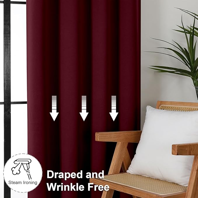 Simplebrand Ava Burgundy Blackout Curtains for Bedroom 84 Inch Length 2 Panels Set, Solid Thermal Insulated Privacy Living Room Window Treatment Curtains Blackout Drapes, W50 x L84 Inch, Burgundy