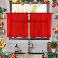 youleyar Solid Sheer Rod Pocket Curtain Voile Draperies 2 Panels White Beige Black Ivory Grey 26 Inch Width 30 Inch Long 1 Pair for Kitchen Bedroom Children Living Room Yard(Red,26W x 30L)